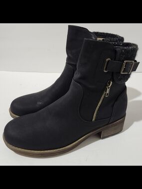 MySoft Black Women's Ankle Boots with Buckle and Side Zip Size 9